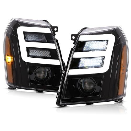 HECASA Headlight Compatible with 2007-2014 Cadillac Escalade w/LED Tube Day Running Light LED Projector - Image 2
