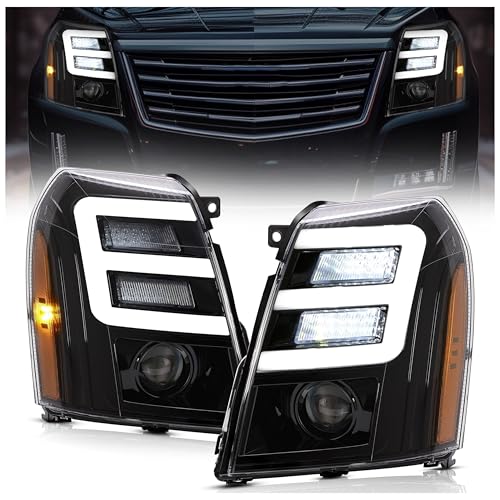 HECASA Headlight Compatible with 2007-2014 Cadillac Escalade w/LED Tube Day Running Light LED Projector - Image 1