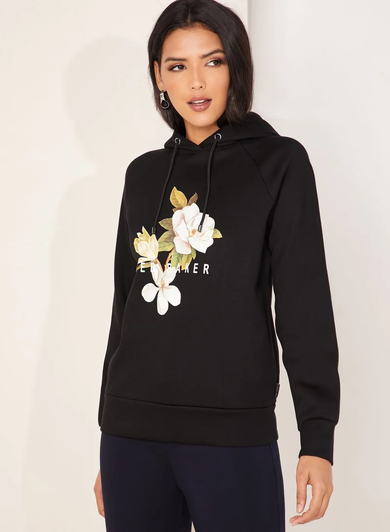 Ted Baker Leniai Floral Print Logo Hoodie
