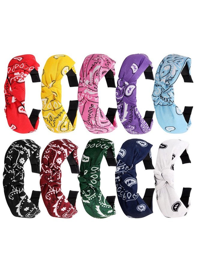 TOBATOBA Obatoba Bandana Headband For Women 10 Pack Knotted Headbands For Women Hair Bandanas For Women Paisley Head Bands No Slip Fashion For Women Vintage Boho Headbands Wide Turban Headbands Womens Ladies - Image 1
