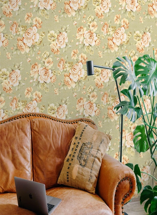 Wallercity Pink Floral Peel and Stick Wallpaper Pink/Green Roses Flower Contact Paper for Bedroom Kitchen Backsplash Self Adhesive Vinyl Floral Contact Paper for Decorative Home Walls 17.5''x315'' - Image 3