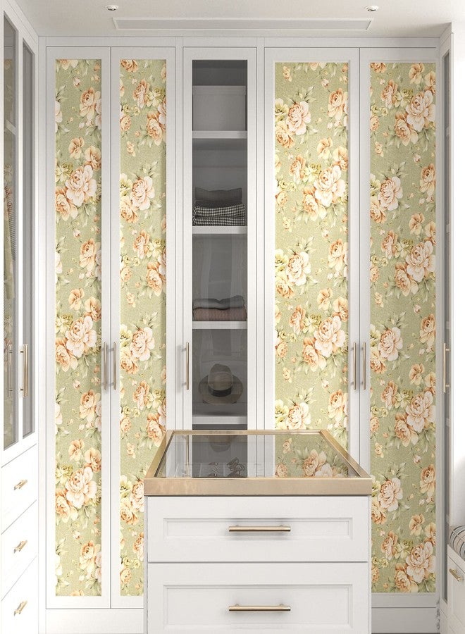 Wallercity Pink Floral Peel and Stick Wallpaper Pink/Green Roses Flower Contact Paper for Bedroom Kitchen Backsplash Self Adhesive Vinyl Floral Contact Paper for Decorative Home Walls 17.5''x315'' - Image 2