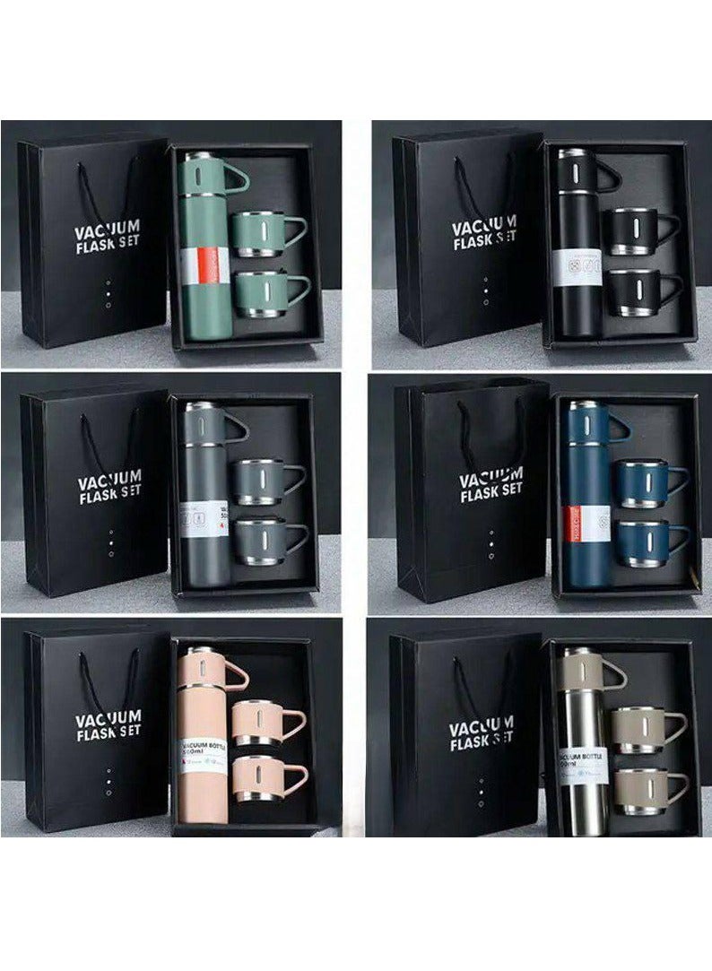 Stainless Steel Vacuum Flask Set with 3 Steel Cups Combo for Coffee Hot Drink and Cold Water Flask Ideal Gifting Travel Friendly Latest Flask Bottle (Multi-Color) - Image 1