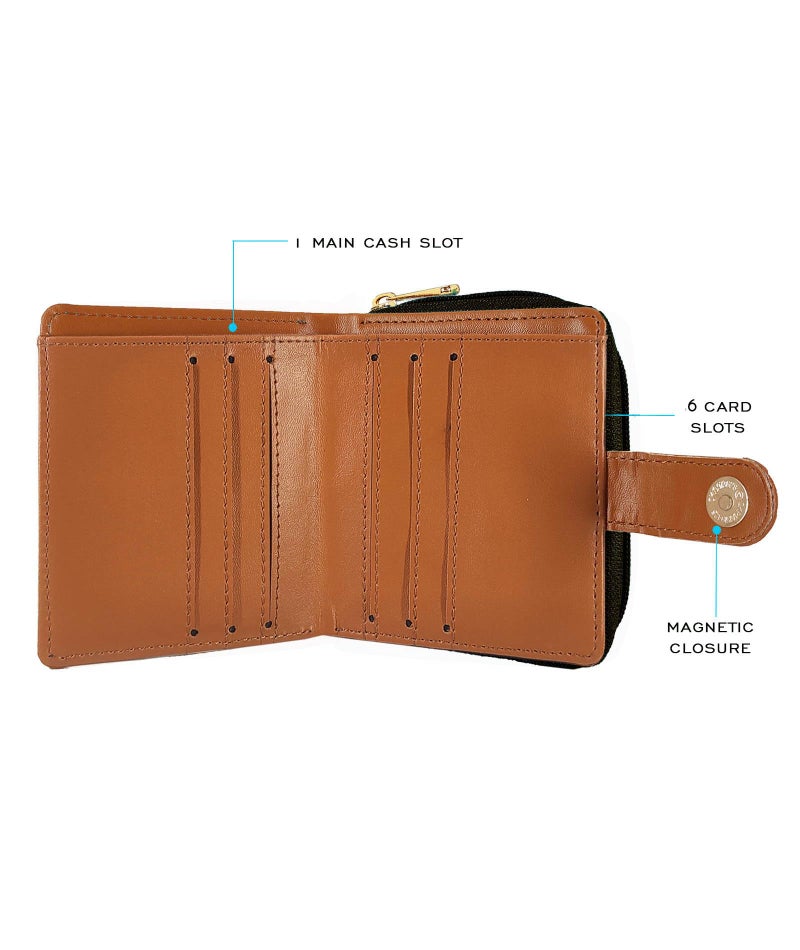 Funk For Hire Women’s Grey Printed Vegan Leather Square Wallet with 6 Card Slots, Cash Compartment, Zippered Coin Pouch, Magnetic Closure, Compact Two Fold Design, Handcrafted in India - Image 5