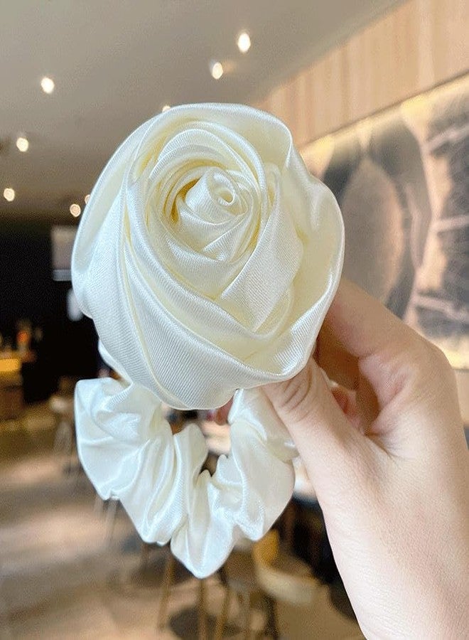 Shivashay 1 Pcs Off White Rose Hair Rope Korean Fashion Hair Bands Accessories for Women & Girls | Korean Touch Hair Band | Rose Hair Accessories (Pack of 1) - Image 1