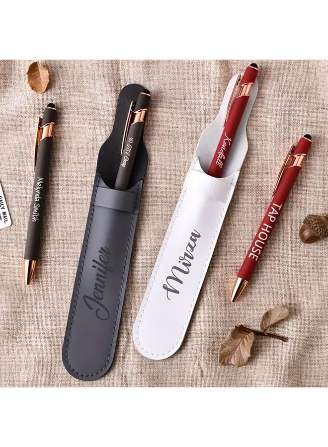 Custom Blue PU Leather Pencil Case Personalized Name Pen Sleeve Pen Holder Engraved Handmade Pencil Bag Writing Gift For Father Day - Image 5