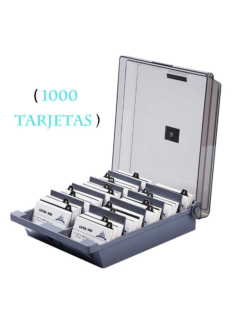 SYOSI - 1000 Capacity Card Holder Business Card Storage Box, Desktop Card Organizer Card Box with Dividers Business Card Holder with Index Tabs Networking Card Organizer for 1000 Cards Storage - Image 1