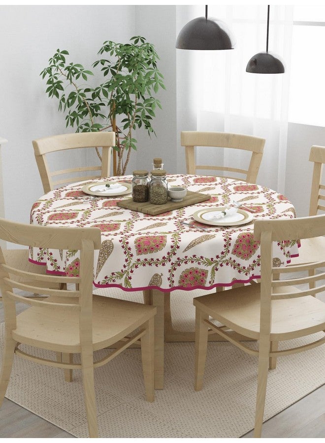 Clasiko 100% Cotton 6 Seater Round Table Cover; 72x72 Inches; Pink Beige Block Print - Image 3