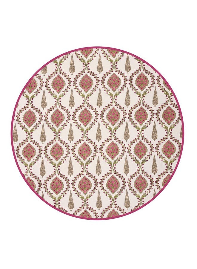 Clasiko 100% Cotton 6 Seater Round Table Cover; 72x72 Inches; Pink Beige Block Print - Image 4