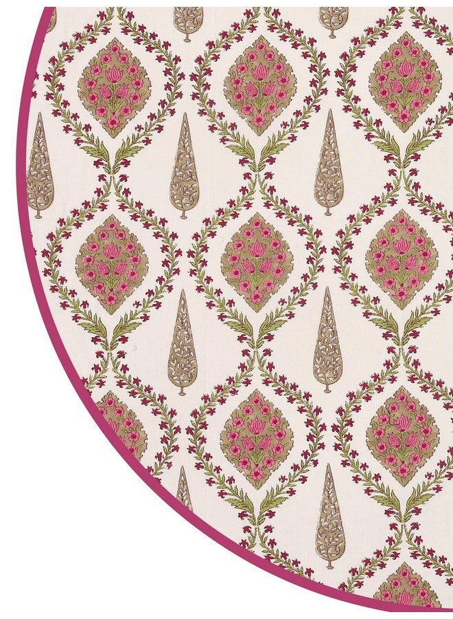 Clasiko 100% Cotton 6 Seater Round Table Cover; 72x72 Inches; Pink Beige Block Print - Image 5