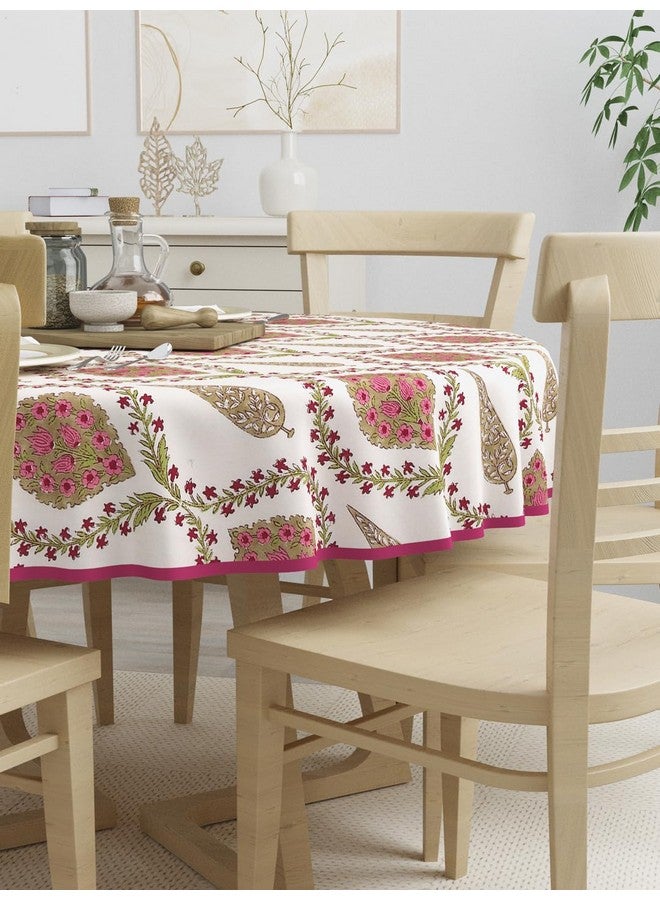 Clasiko 100% Cotton 6 Seater Round Table Cover; 72x72 Inches; Pink Beige Block Print - Image 2