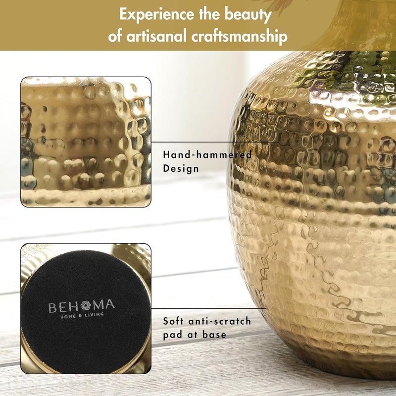 BEHOMA Metal Hammered Bud Round Shape Vase for Home Decor Decoratives for Indoor Outdoor Living Room Balcony Best Gift for Birthday Anniversary Festival Golden 1 Large Pcs - Image 4