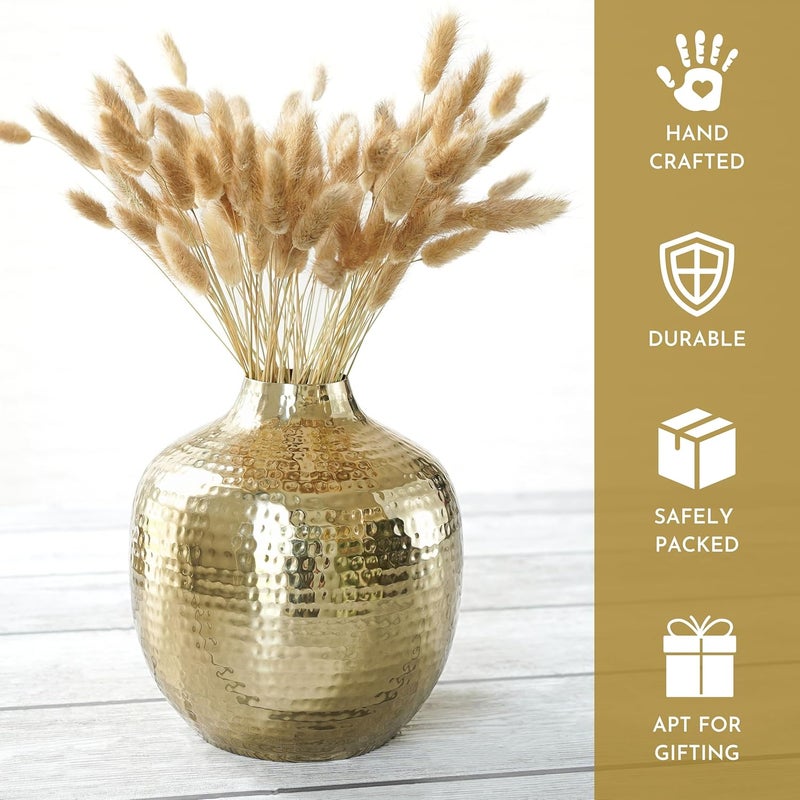 BEHOMA Metal Hammered Bud Round Shape Vase for Home Decor Decoratives for Indoor Outdoor Living Room Balcony Best Gift for Birthday Anniversary Festival Golden 1 Large Pcs - Image 3