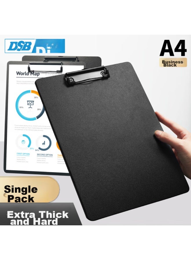 Dsb A4 Clipboard, File Folder, Writing Board, Office Supplies, Metal Clip, Writing Pad, Thickened Hard Board, Black, 1 Piece, 7612 - Image 1