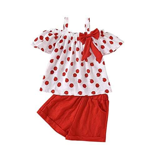 Hipea Toddler Baby Girls Summer Clothes Outfits Ruffle Camisole Spot Dot Tops and Casual Shorts 2-Piece Newborn Girl Clothing Set (Red, 12-18M) - Image 1