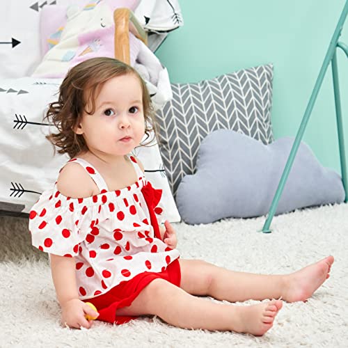 Hipea Toddler Baby Girls Summer Clothes Outfits Ruffle Camisole Spot Dot Tops and Casual Shorts 2-Piece Newborn Girl Clothing Set (Red, 12-18M) - Image 2