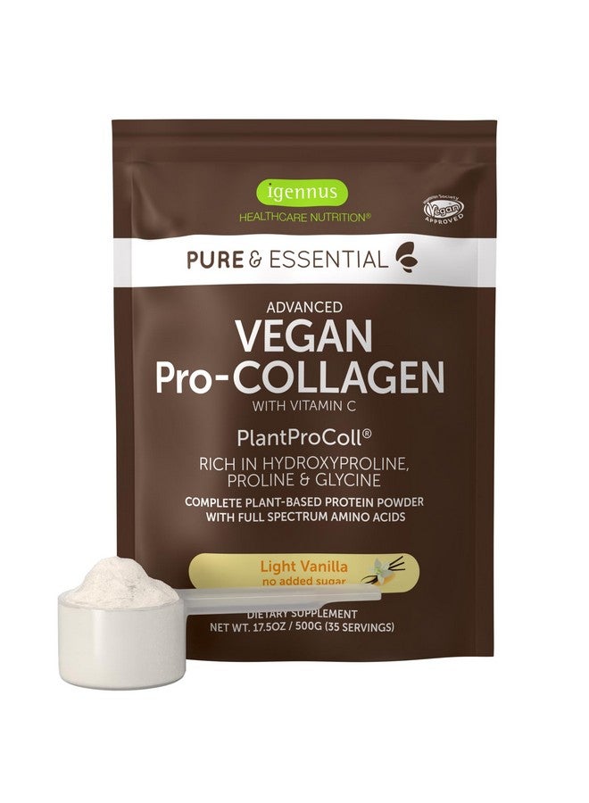 Advanced Vegan Vanilla Collagen Peptide Powder, Enhanced with Glycine, Proline & Hydroxyproline & Cofactor Vitamin C, Non GMO, Vegetarian Plant Based Collagen Powder Booster, 35 Servings, by Igennus