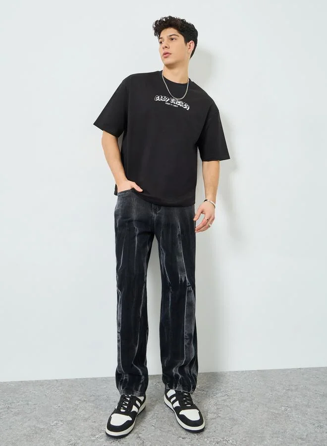 Styli Men Black Graphic Print Oversized T-Shirt