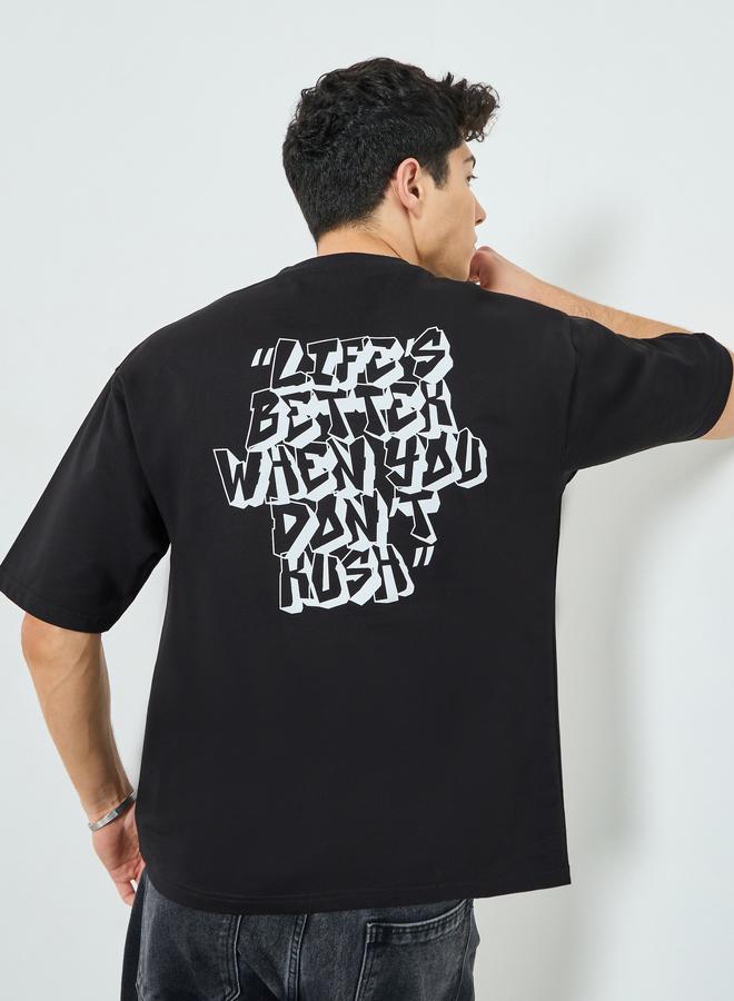 Styli Men Black Graphic Print Oversized T-Shirt - Image 4