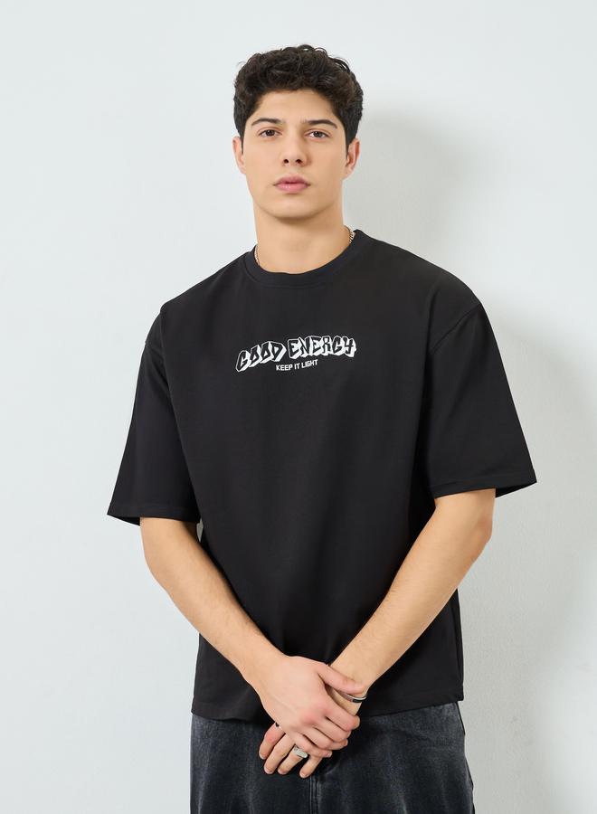 Styli Men Black Graphic Print Oversized T-Shirt - Image 5