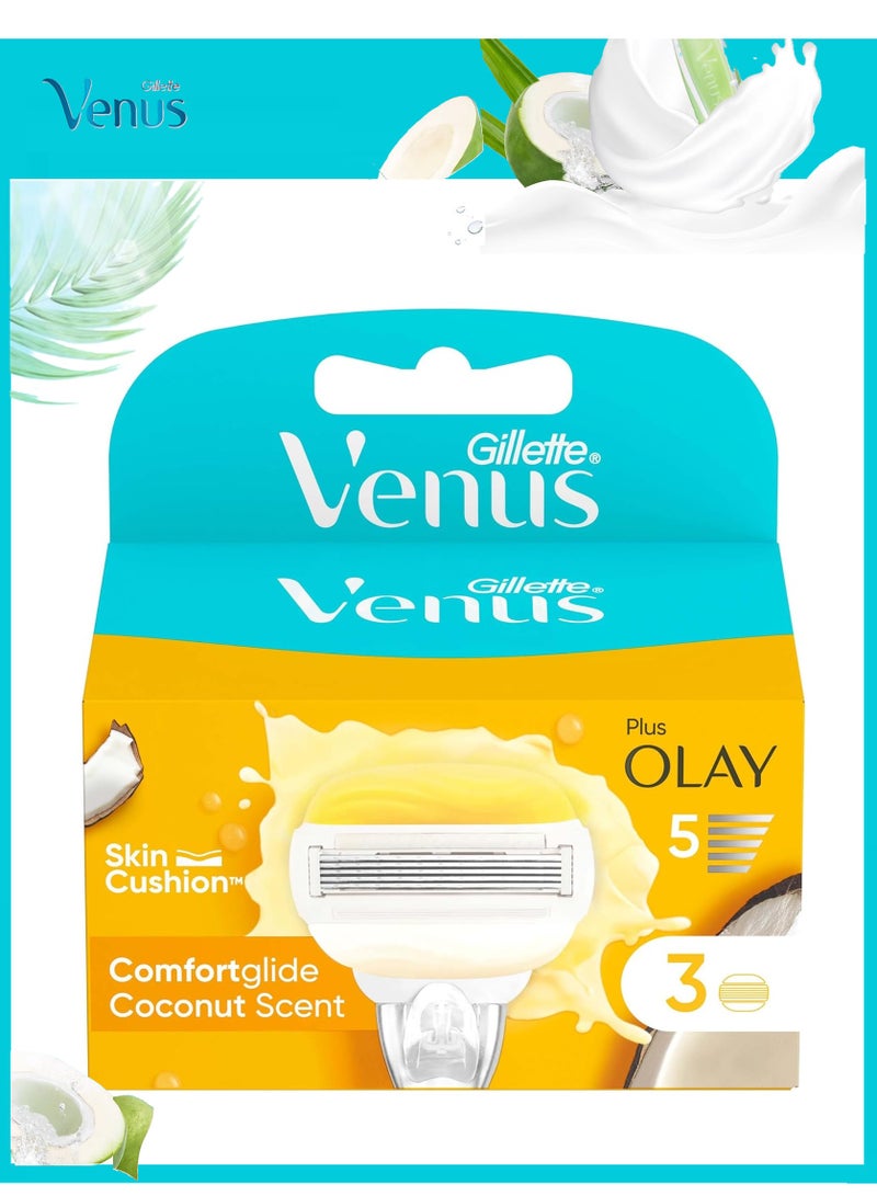 فينوس شفرات حلاقة فينوس كومفورت غلايد بلس أولاي كوكونت للنساء، عبوة من 3 قطع (قد تختلف العبوة) - Image 1