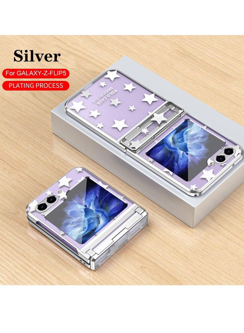 Excefore Designed for Galaxy Z Flip 5 Case, for Samsung Flip 5 Full Cover Shockproof Slim Phone Protection Case, with Hinge Protection and Built-in Back Screen Protector (Silver) - Image 2
