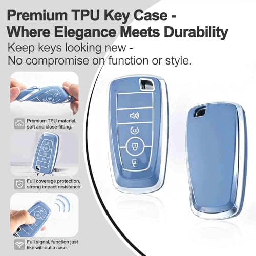 AAWQVRG Key Fob Cover for Ford - Premium Soft TPU Shell Full Protection Case with Keychain, Fits Bronco Sport Maverick Ranger Explorer Expedition Escape Edge Mustang F150 F250 F350 Fusion, Blue 4-Button - Image 3