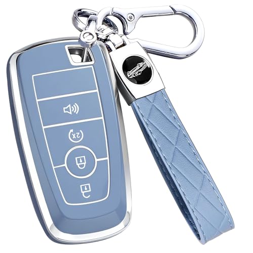 AAWQVRG Key Fob Cover for Ford - Premium Soft TPU Shell Full Protection Case with Keychain, Fits Bronco Sport Maverick Ranger Explorer Expedition Escape Edge Mustang F150 F250 F350 Fusion, Blue 4-Button - Image 1
