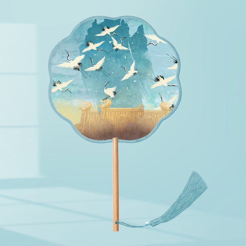 Semi-Transparent Round Fan Ancient Look Auspicious Crane (Eight Silk) 