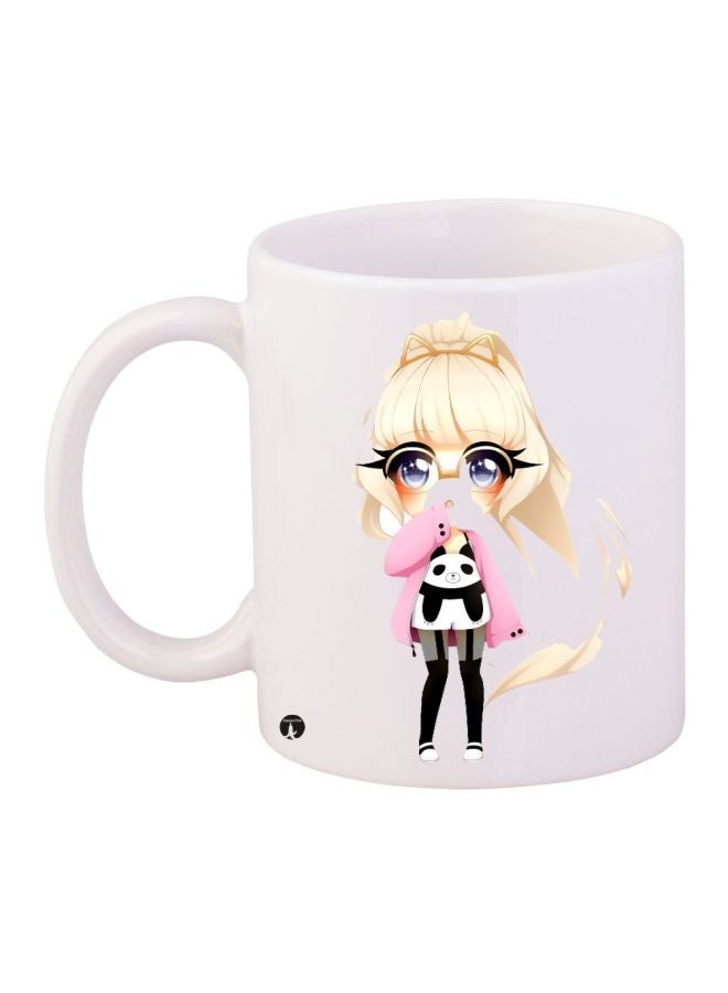 RYN Anime Girl Printed Coffee Mug White/Pink/Yellow 11ounce