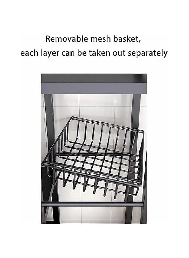 بيوينتي رف التخزين مع سلة الشبكة الغارقة ، وحدة الرف ذات القدرة الكبيرة ، رف معدني مستقل ، بسهولة تجميع رف التخزين لمطبخ المرآب ، القبو ، مخزن (4 طبقات أسود) - Image 5