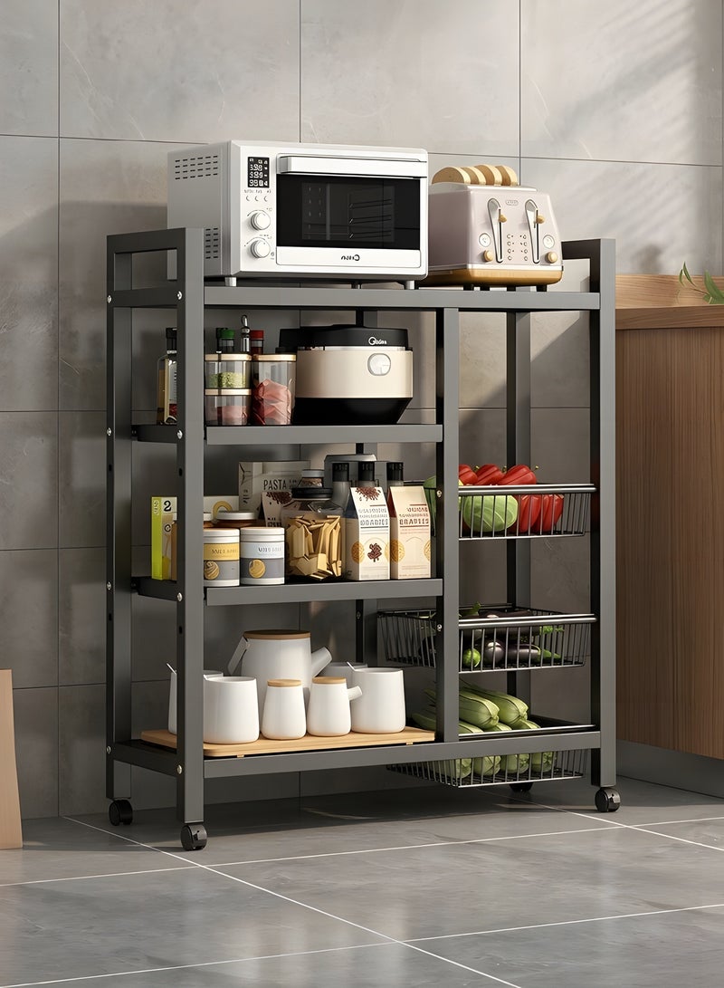 Beauenty Storage Rack with Sunken Mesh Basket, Large Capacity Shelving Unit, Freestanding Metal Rack, Easily Assemble Storage Rack for Garage Kitchen, Basement, Pantry (4-Tier Black) - Image 1