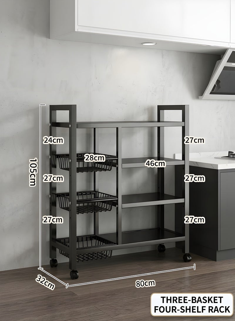 Beauenty Storage Rack with Sunken Mesh Basket, Large Capacity Shelving Unit, Freestanding Metal Rack, Easily Assemble Storage Rack for Garage Kitchen, Basement, Pantry (4-Tier Black) - Image 2