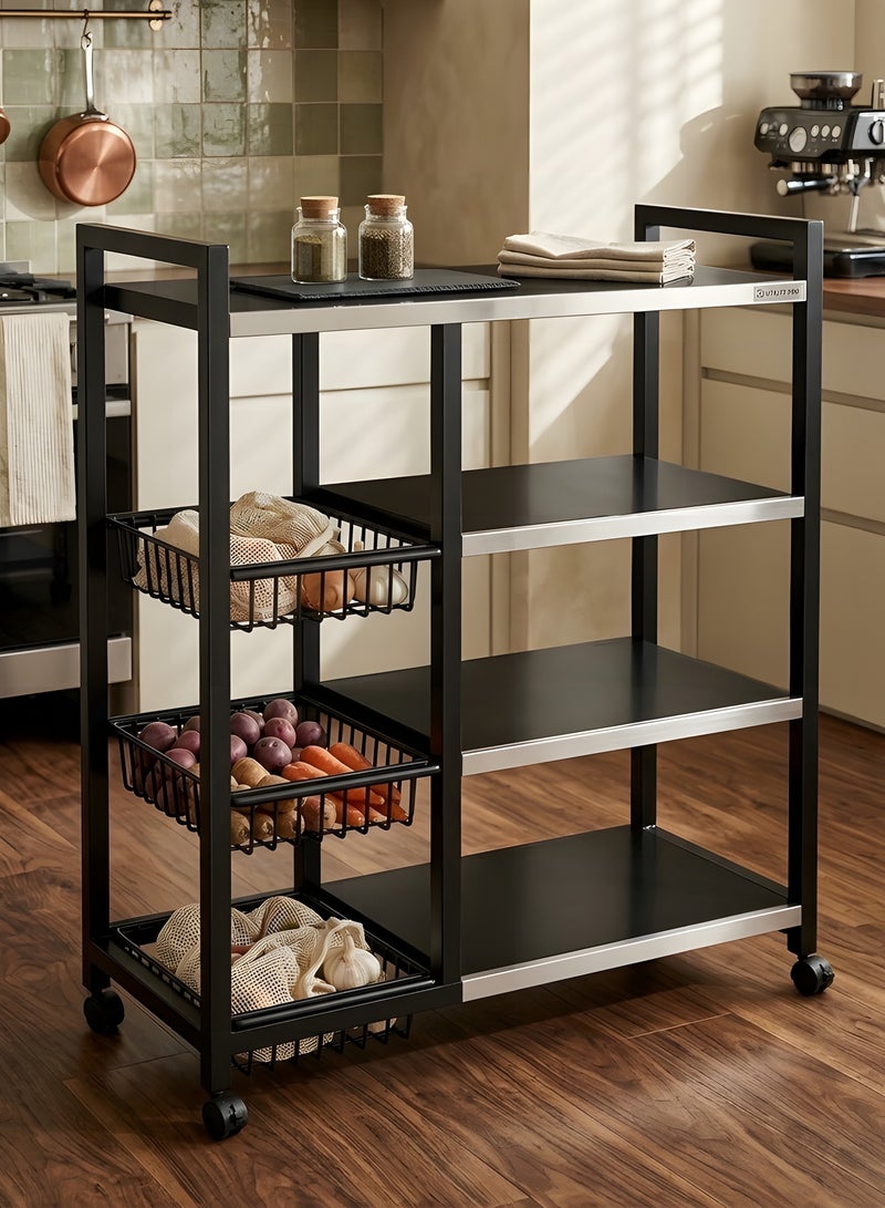 Beauenty Storage Rack with Sunken Mesh Basket, Large Capacity Shelving Unit, Freestanding Metal Rack, Easily Assemble Storage Rack for Garage Kitchen, Basement, Pantry (4-Tier Black) - Image 3
