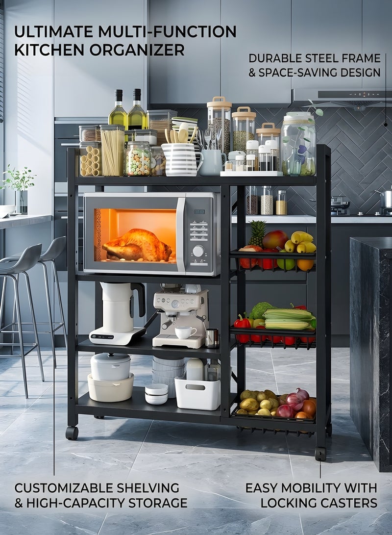 Beauenty Storage Rack with Sunken Mesh Basket, Large Capacity Shelving Unit, Freestanding Metal Rack, Easily Assemble Storage Rack for Garage Kitchen, Basement, Pantry (4-Tier Black) - Image 4
