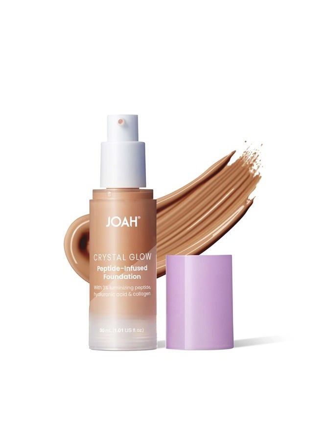 JOAH Crystal Glow Peptide-Infused Foundation, 2-in-1 Multitasking Korean Makeup with Blurring Face Primer, Luminizer, Hydration & Skin Defense for a Flawless Finish, 1.01 Oz, Tan Warm - Image 1