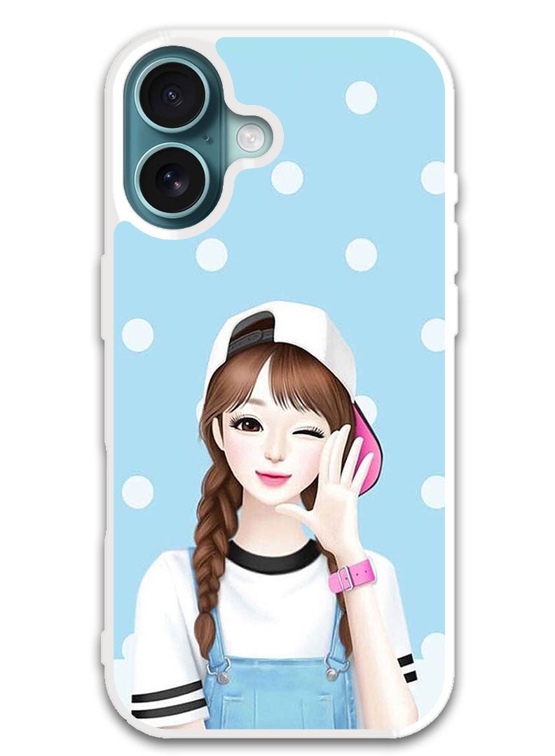 Theodor Protective Case Cover For APPLE IPHONE 16 Plus Girl Wear Cap (White Bumper) - Image 1