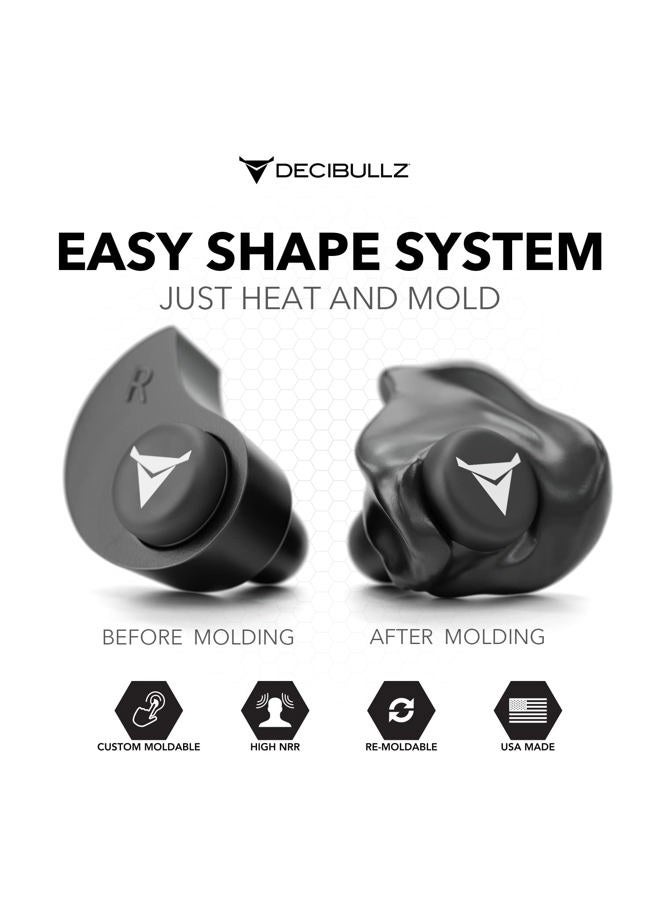Decibullz Custom Molded Earplugs, 31dB Highest NRR, Comfortable Hearing Protection for Shooting, Travel, Swimming, Work and Concerts (Black) - Image 2