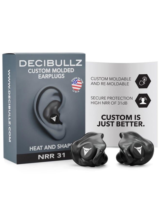 Decibullz Custom Molded Earplugs, 31dB Highest NRR, Comfortable Hearing Protection for Shooting, Travel, Swimming, Work and Concerts (Black) - Image 1