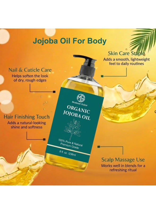 Mudassir Gulzar Organic Jojoba Oil 236ml (8 fl oz), 100% Pure & Natural Moisturizing Hair Oil for Hair & Skin Care, Cold Pressed Jojoba Oil for Hair, Face, Beard & Massage - Image 2