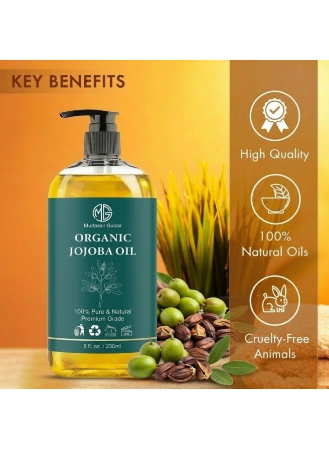 Mudassir Gulzar Organic Jojoba Oil 236ml (8 fl oz), 100% Pure & Natural Moisturizing Hair Oil for Hair & Skin Care, Cold Pressed Jojoba Oil for Hair, Face, Beard & Massage - Image 5