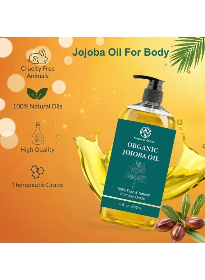 Mudassir Gulzar Organic Jojoba Oil 236ml (8 fl oz), 100% Pure & Natural Moisturizing Hair Oil for Hair & Skin Care, Cold Pressed Jojoba Oil for Hair, Face, Beard & Massage - Image 4