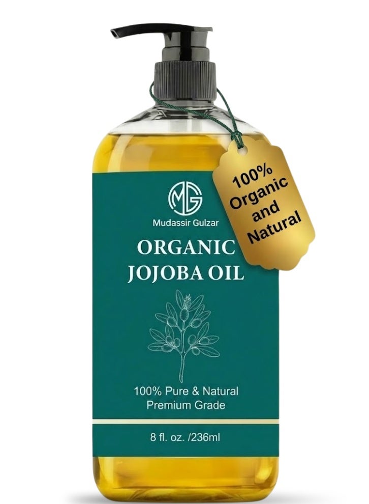Mudassir Gulzar Organic Jojoba Oil 236ml (8 fl oz), 100% Pure & Natural Moisturizing Hair Oil for Hair & Skin Care, Cold Pressed Jojoba Oil for Hair, Face, Beard & Massage - Image 1
