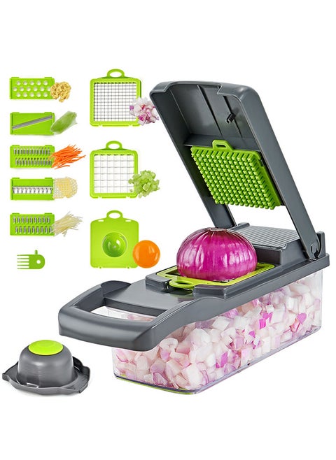 Kitchen Food Chopper Mandoline Slicer - 12 in 1 Vegetable Cutter and Onion Chopper Dicer with Rustproof Stainless Steel Blades