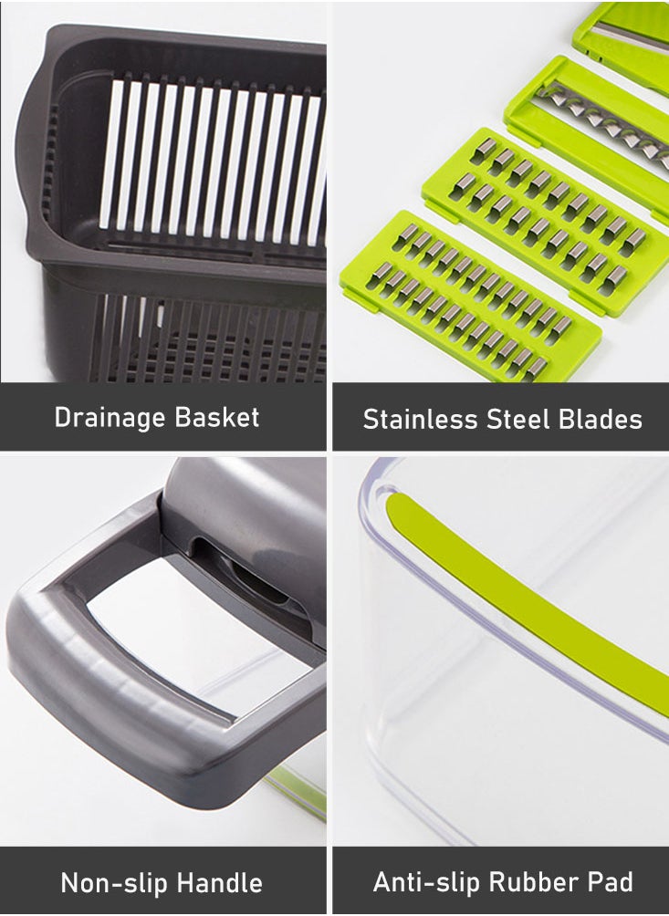Kitchen Food Chopper Mandoline Slicer - 12 in 1 Vegetable Cutter and Onion Chopper Dicer with Rustproof Stainless Steel Blades