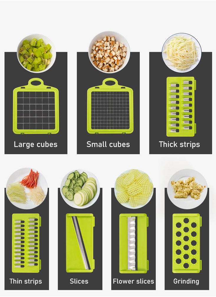Kitchen Food Chopper Mandoline Slicer - 12 in 1 Vegetable Cutter and Onion Chopper Dicer with Rustproof Stainless Steel Blades