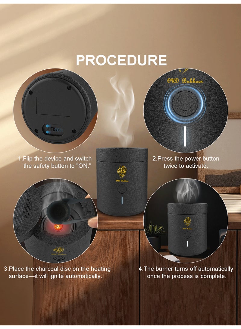 Oud Bukhoor 2025 Next-Gen Smart Incense Burner | Flameless High-Temp Oud Heater w/ Magnetic Lid | Portable USB-C Rechargeable | For Pure Bakhoor & Oud | Home, Car & Travel Essential - Image 2