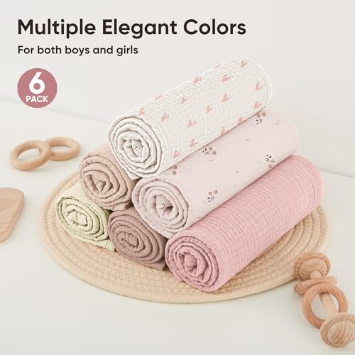 Bearmoss 6 Pack Large Muslin Burp Cloths, 100% Cotton Soft Baby Burping Cloths for Boy, Girl, 23.6" X 23.6" Absorbent Milk Spit Up Rags, Newborn Essentials (Pink Print) - Image 5