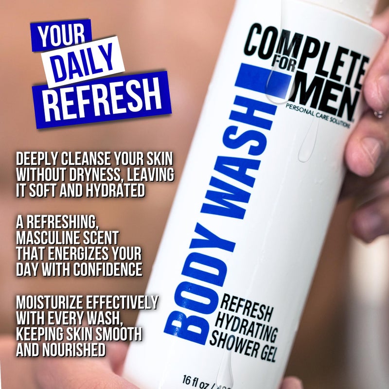 COMPLETE FOR MEN - Hydrating Shower Gel for Men: Sulfate-Free Mens Body Wash, Natural Shower Gel - Moisturizing Body Wash for All Skin Types, Soap & Body Cleansers, Bath Gel for Dry Skin - Image 4