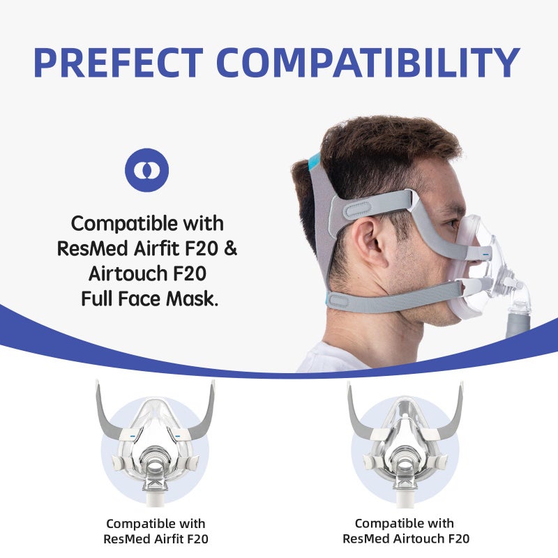 RespWave 2-Pack Replacement CPAP Headgear for AirFit F20 & AirTouch F20, Compatible with F20 Full Face Mask, 4 Stronger Magnetic Clips & 2 Straps, Adjustable & Comfortable Headgear, Large - Image 2